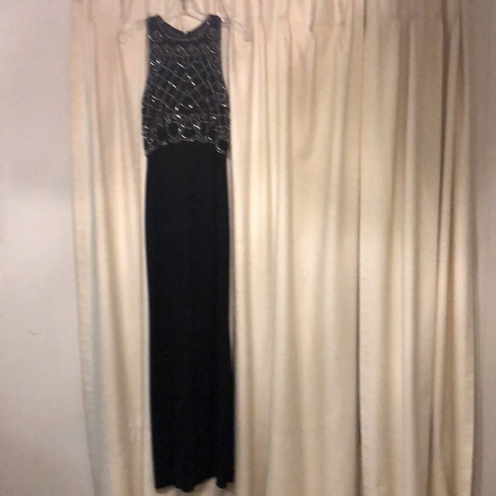Full length black/silver beaded sequence gown